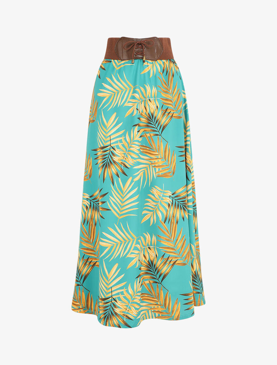 Jupe longue taille haute style corset imprimé tropical - Turquoise - 5