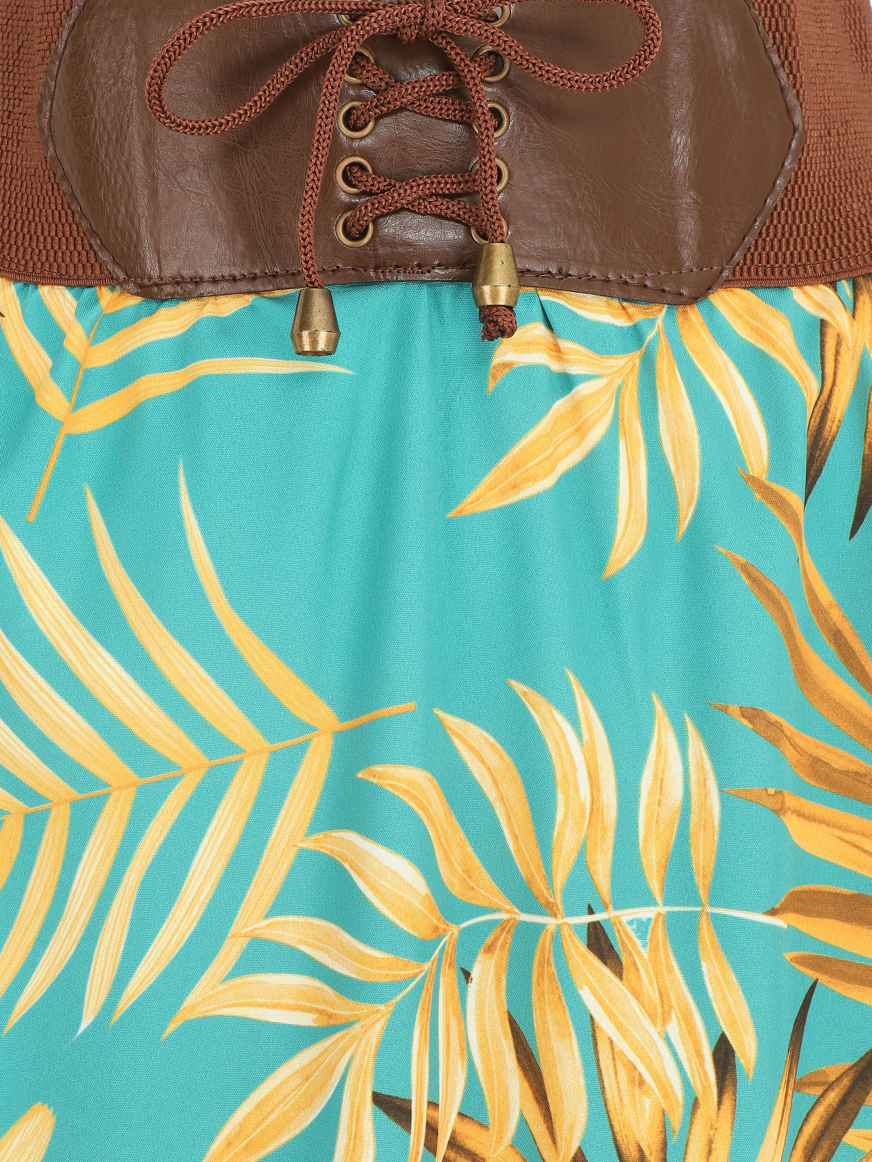 Jupe longue taille haute style corset imprimé tropical - Turquoise - 3