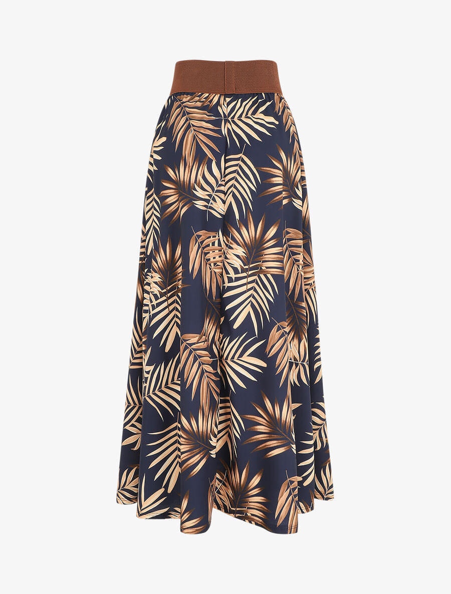 Jupe longue taille haute style corset imprimé tropical - Marine - 2