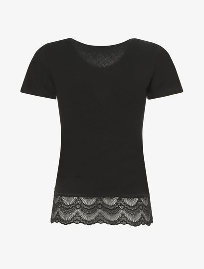 T-shirt uni et dentelle - Noir - 2