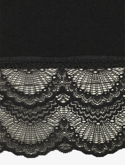 T-shirt uni et dentelle - Noir - 3