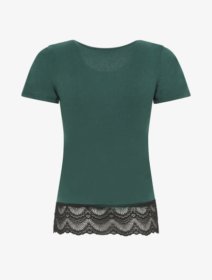 T-shirt uni et dentelle - Vert sapin - 2