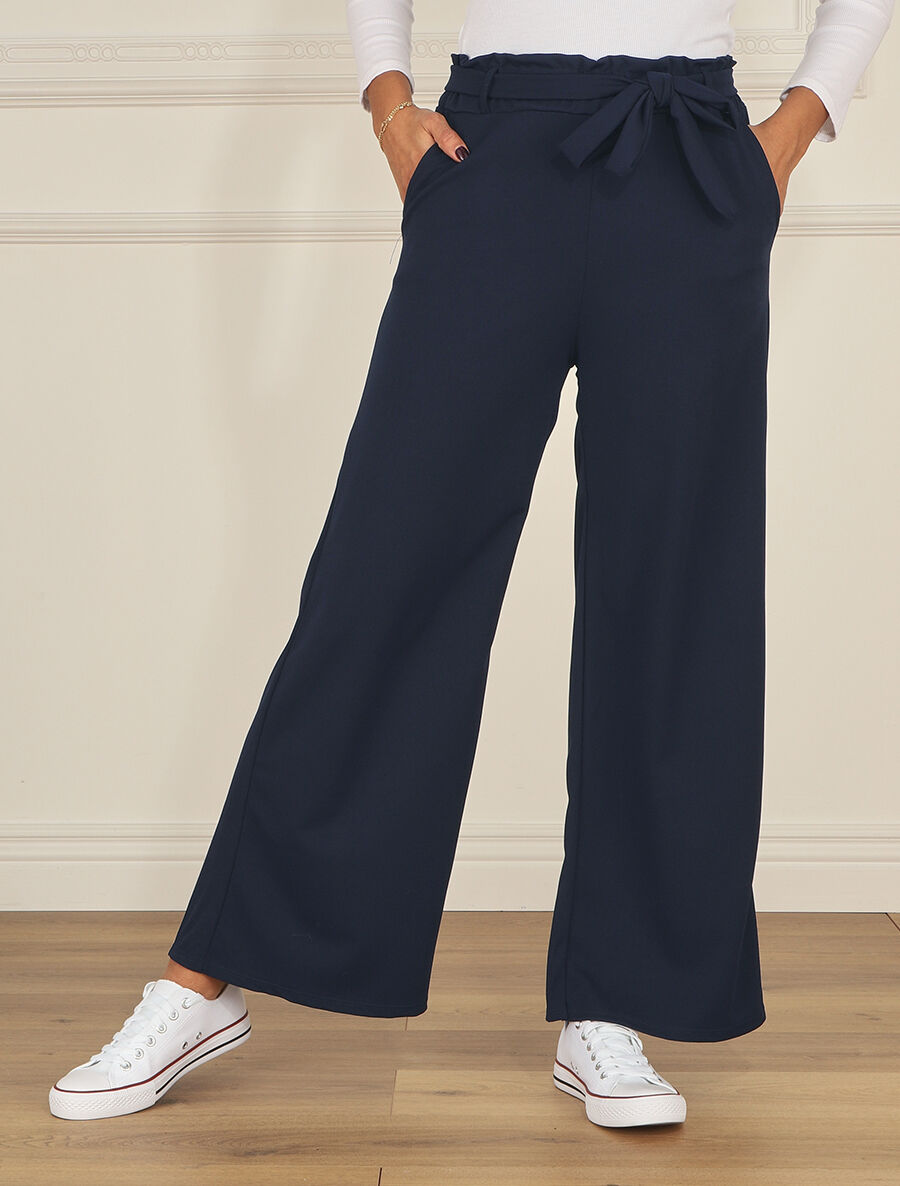 Pantalon uni ample fluide - Marine - 4
