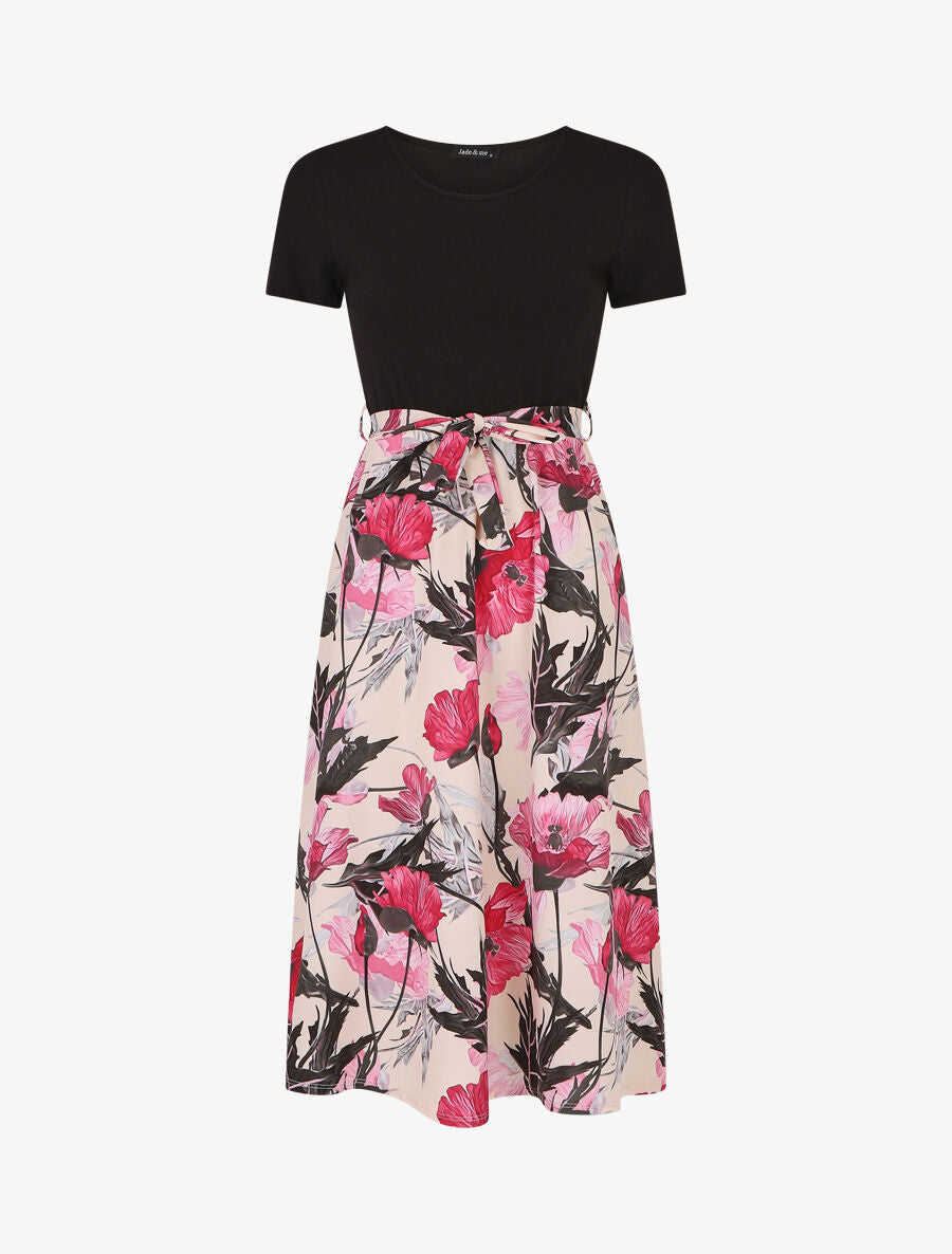 Robe-bi matière imprmé fleuri - Noir - 4