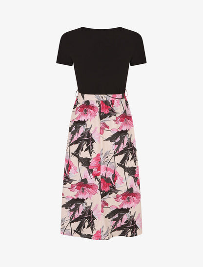 Robe-bi matière imprmé fleuri - Noir - 2