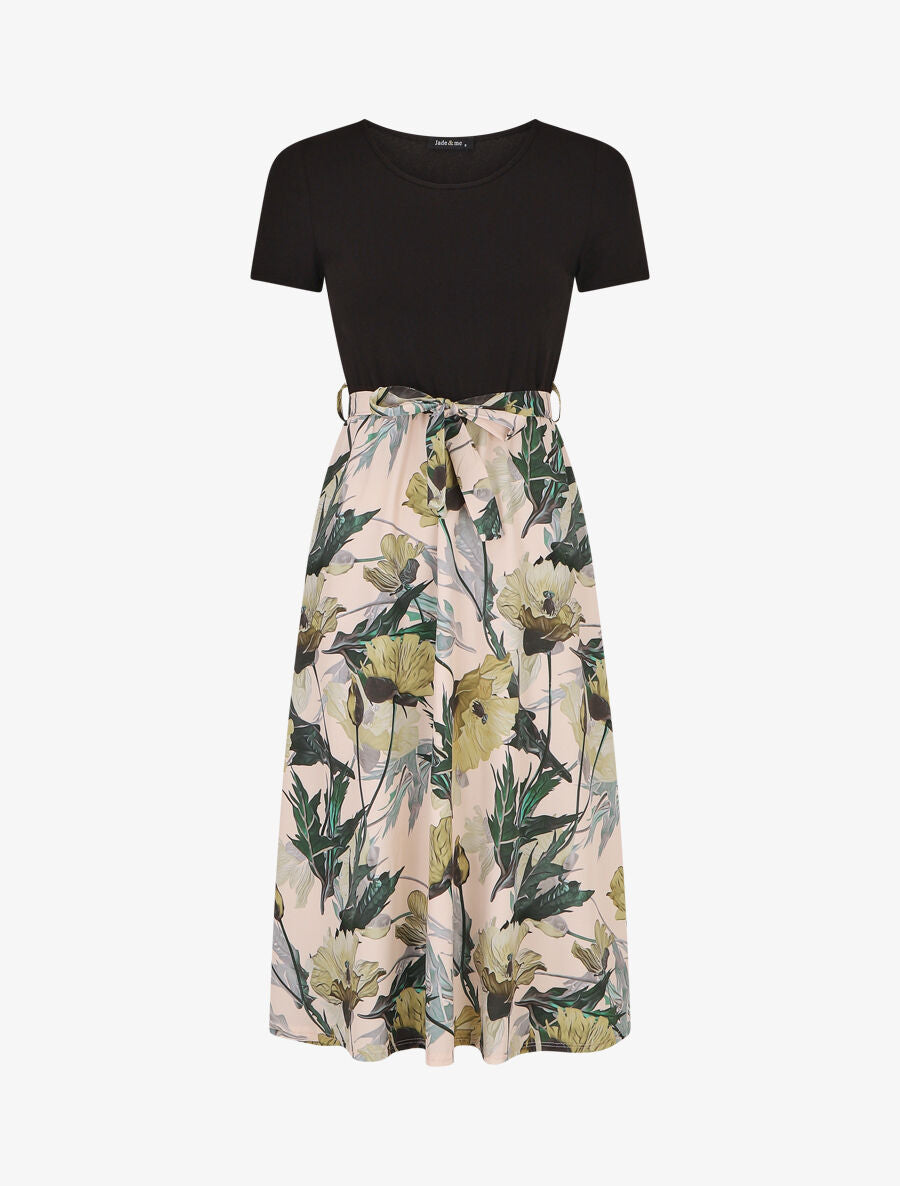 Robe-bi matière imprmé fleuri - Vert - 1