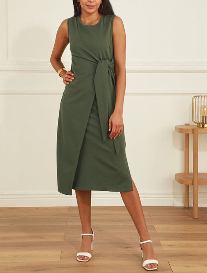 Robe style portefeuille et bord fendu - Kaki - 4