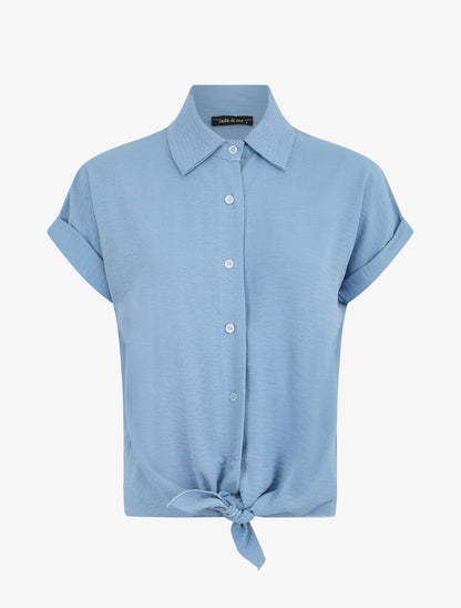 Chemise unie manches courtes à nouer - Bleu - 5