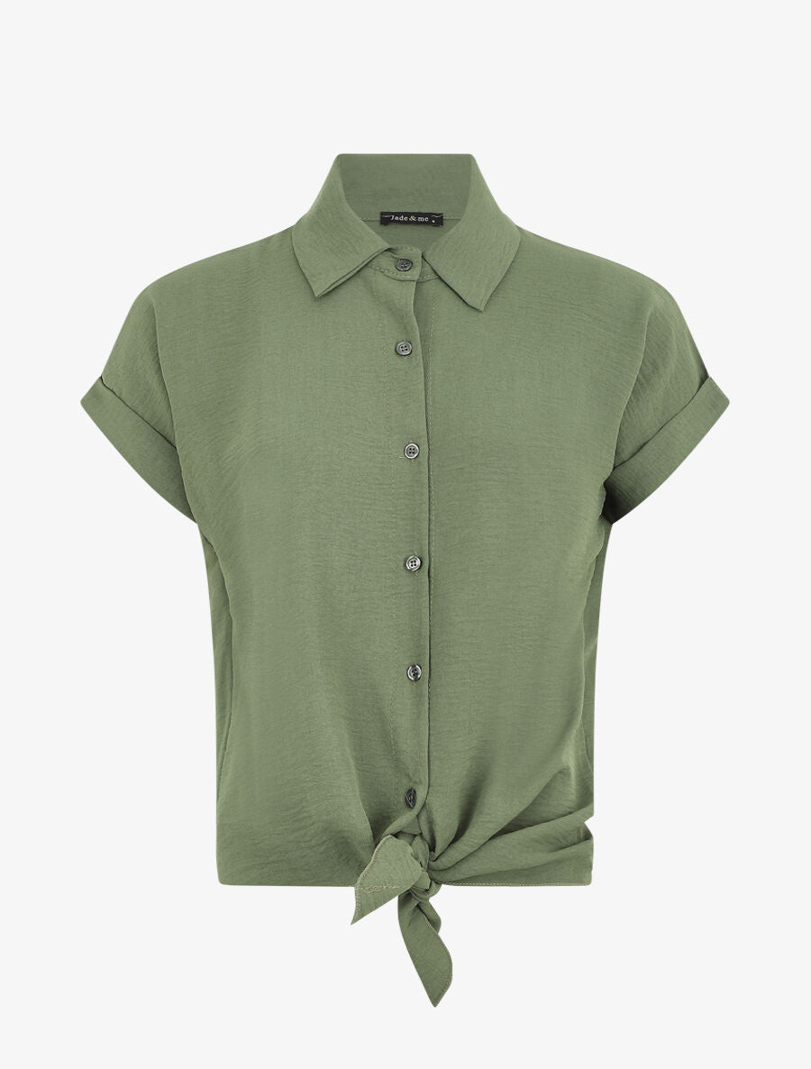 Chemise unie manches courtes à nouer - Kaki - 1