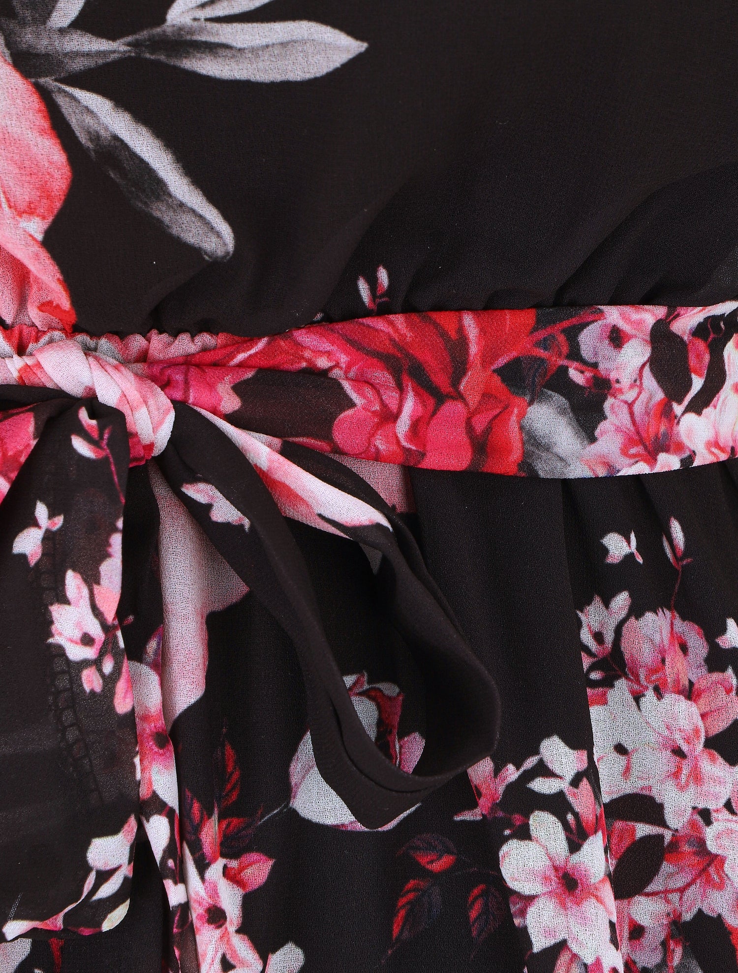 Robe imprimé floral manches longues col montant - Noir - 3
