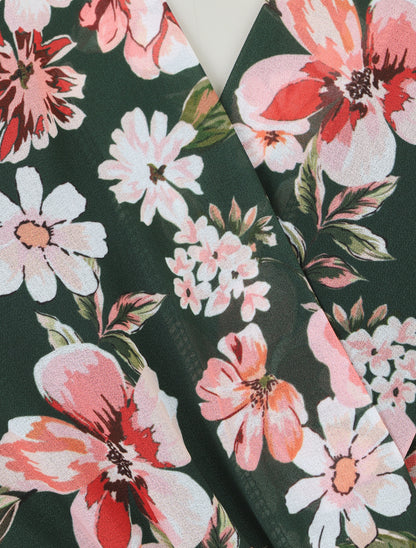 Robe courte imprimé floral col cache-coeur - Vert - 3