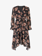 Robe élastiquée à imprimé fleuri - Noir - 1