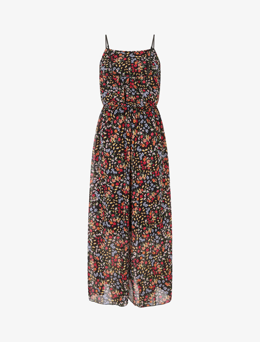 Robe longue fleurie à fines bretelles - Noir - 2