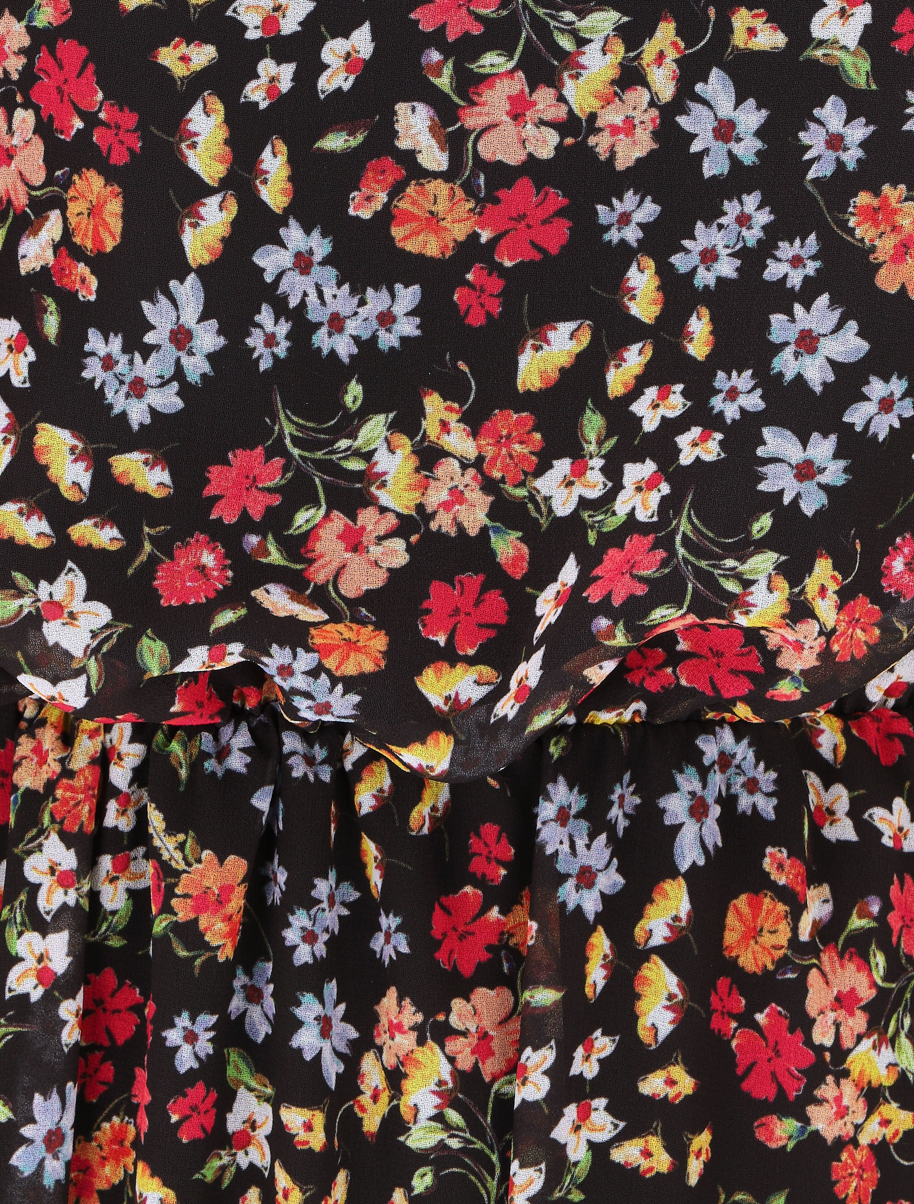 Robe longue fleurie à fines bretelles - Noir - 3