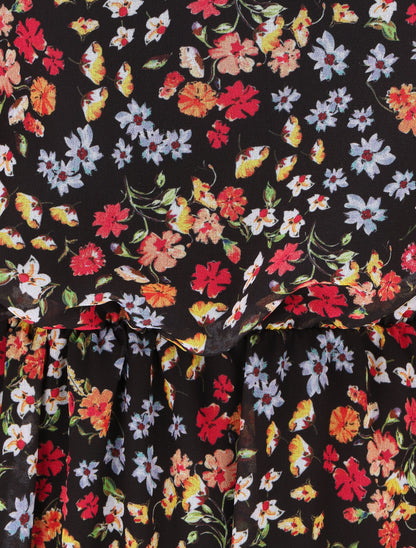 Robe longue fleurie à fines bretelles - Noir - 3