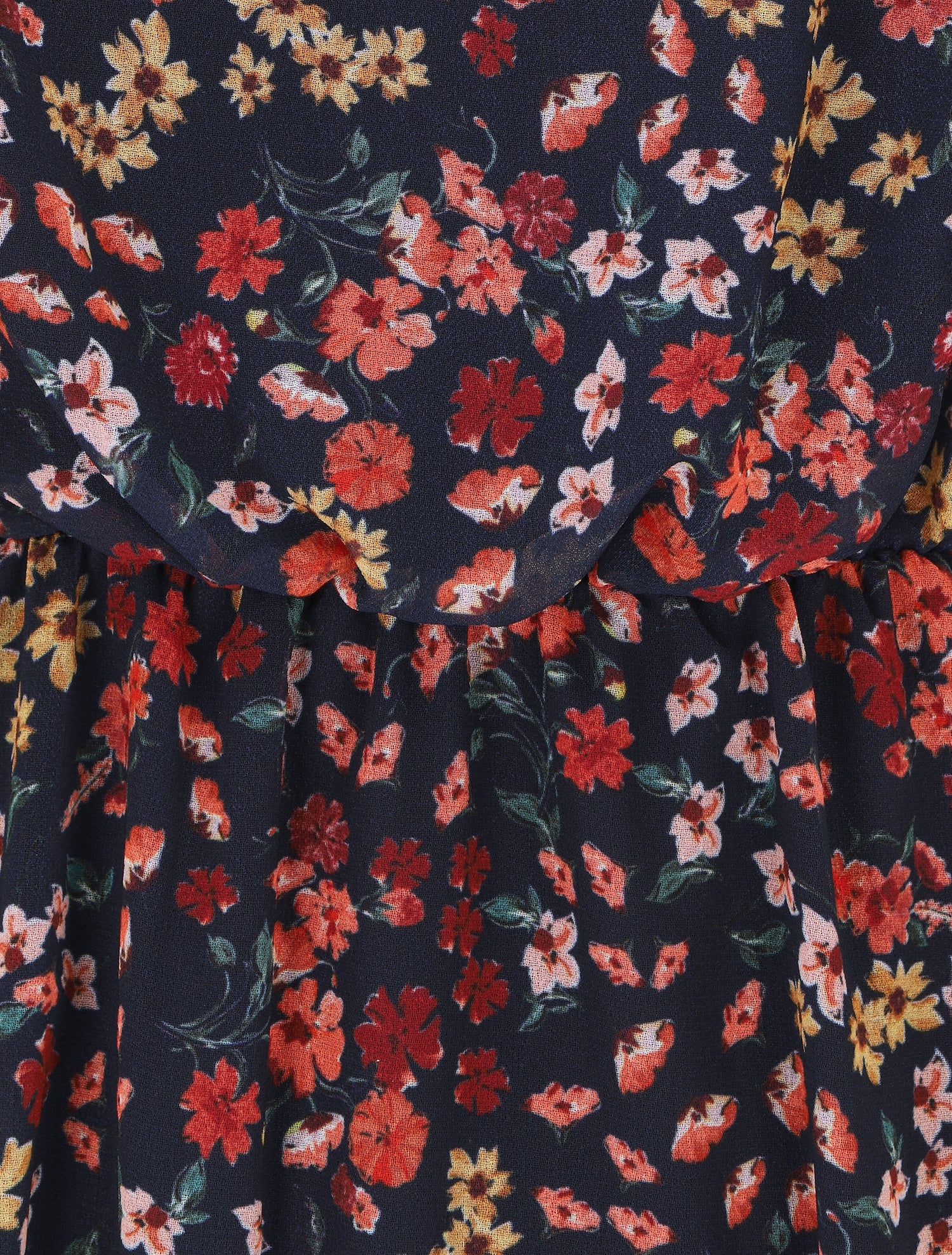 Robe longue fleurie à fines bretelles - Marine - 3