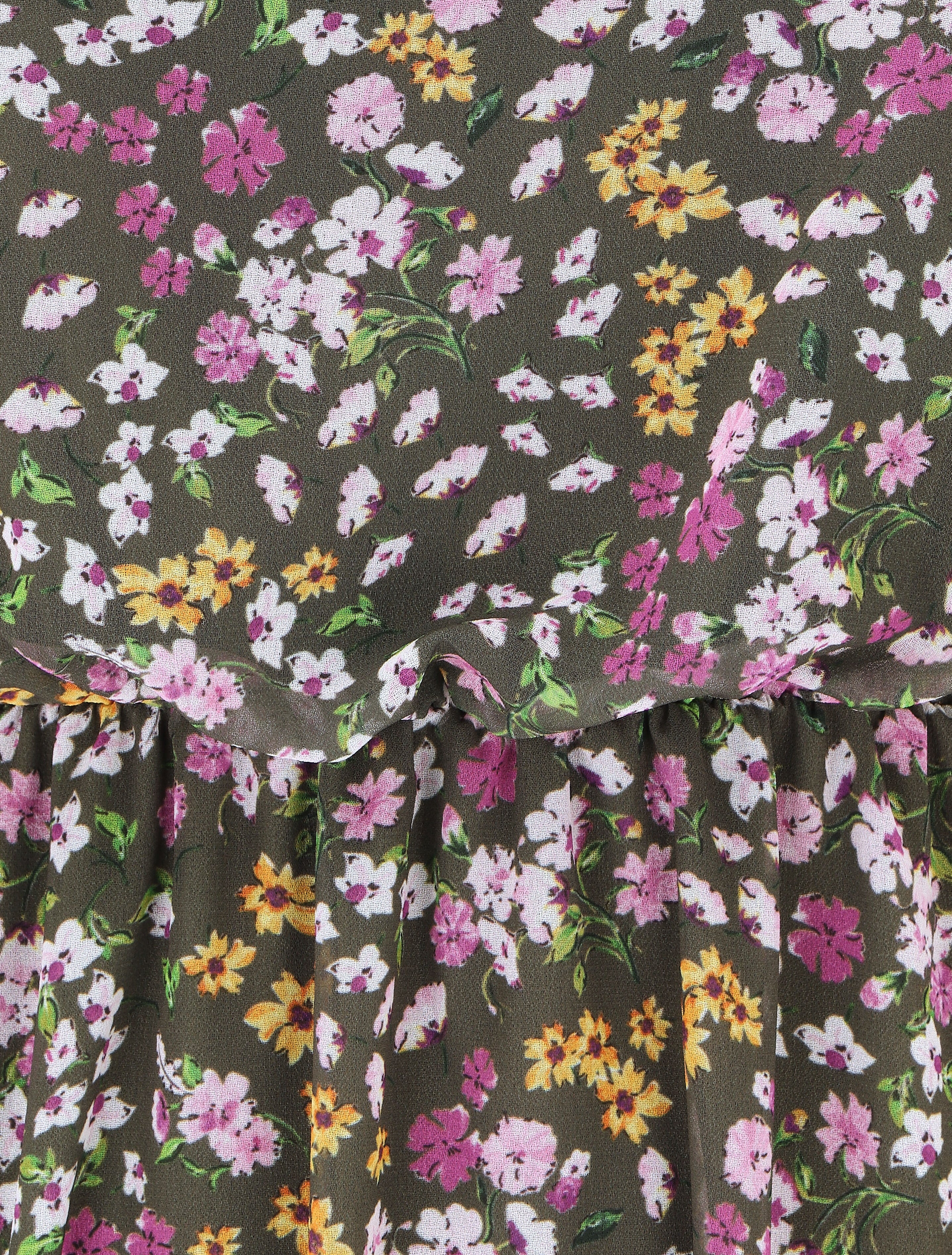 Robe longue fleurie à fines bretelles - Kaki - 3