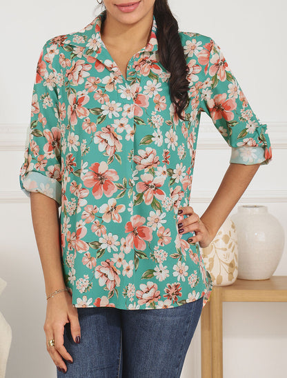 Blouse oversize à imprimé fleuri - Vert - 4