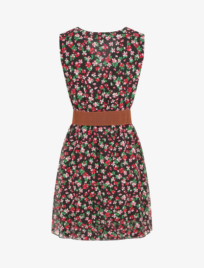 Robe imprimé fleuri à taille élastiquée - Noir - 2