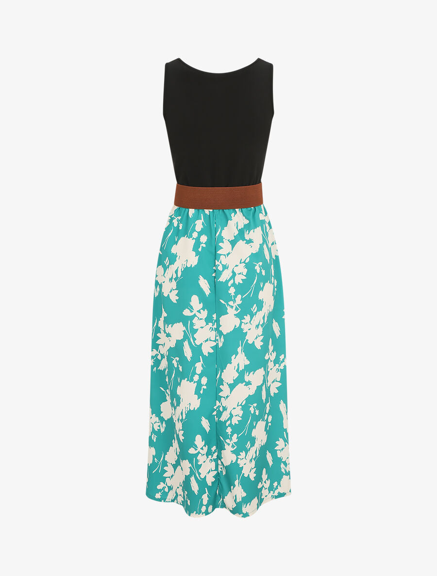 Robe longue sans manches imprimé fleurs - Turquoise - 2