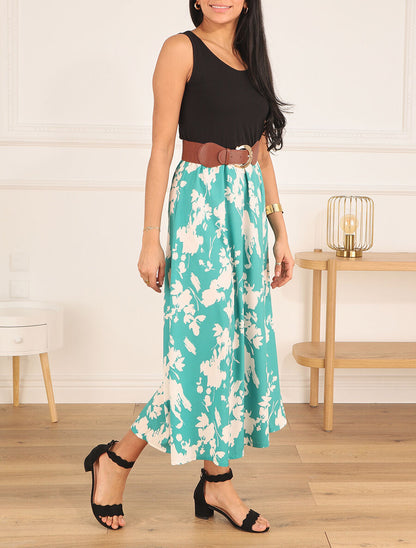 Robe longue sans manches imprimé fleurs - Turquoise - 4