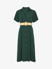 Robe chemise longue unie manches courtes - Vert foncé - 1