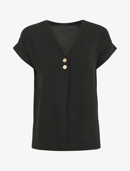 Top fluide uni manches courtes - Noir - 4