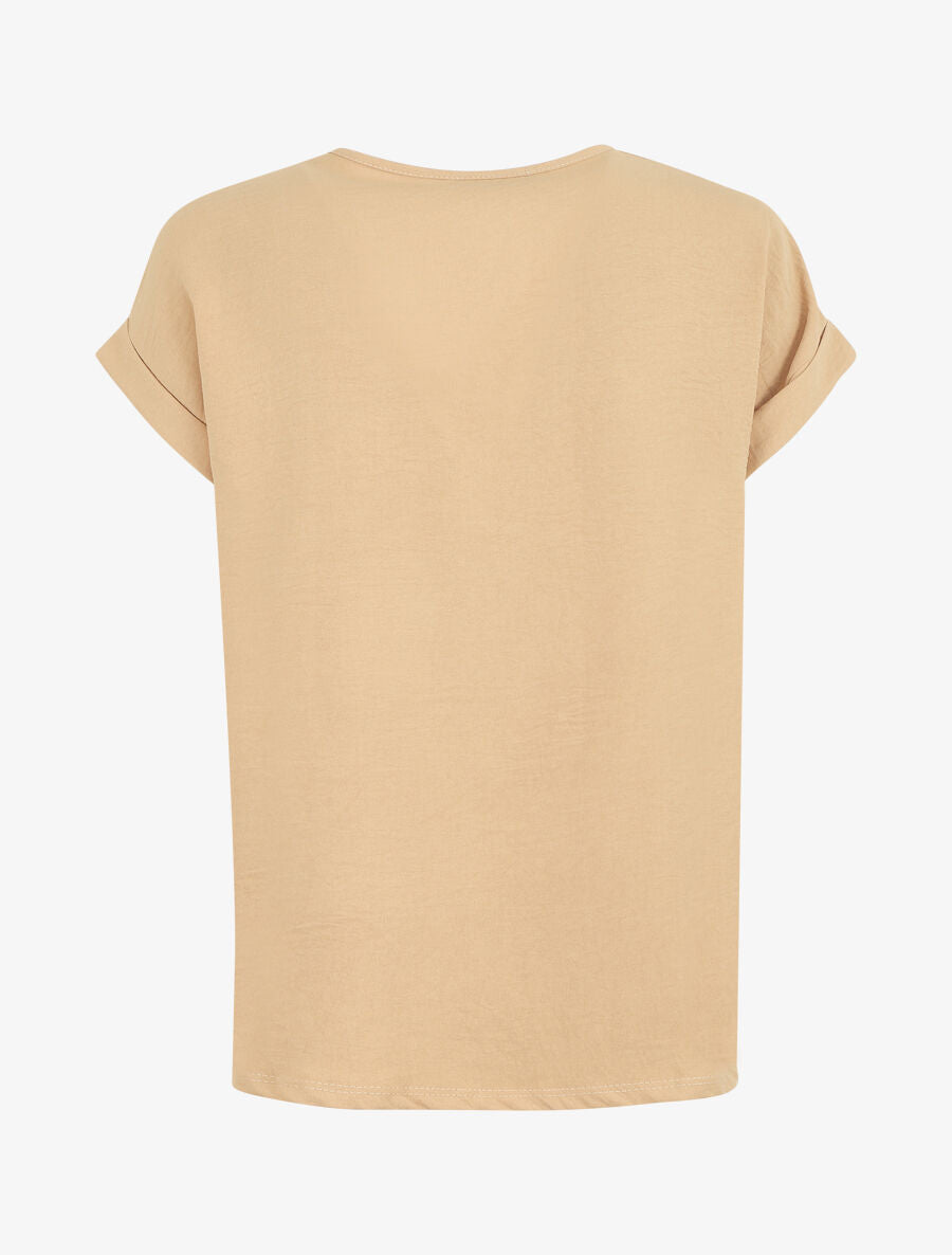 Top fluide uni manches courtes - Beige - 2