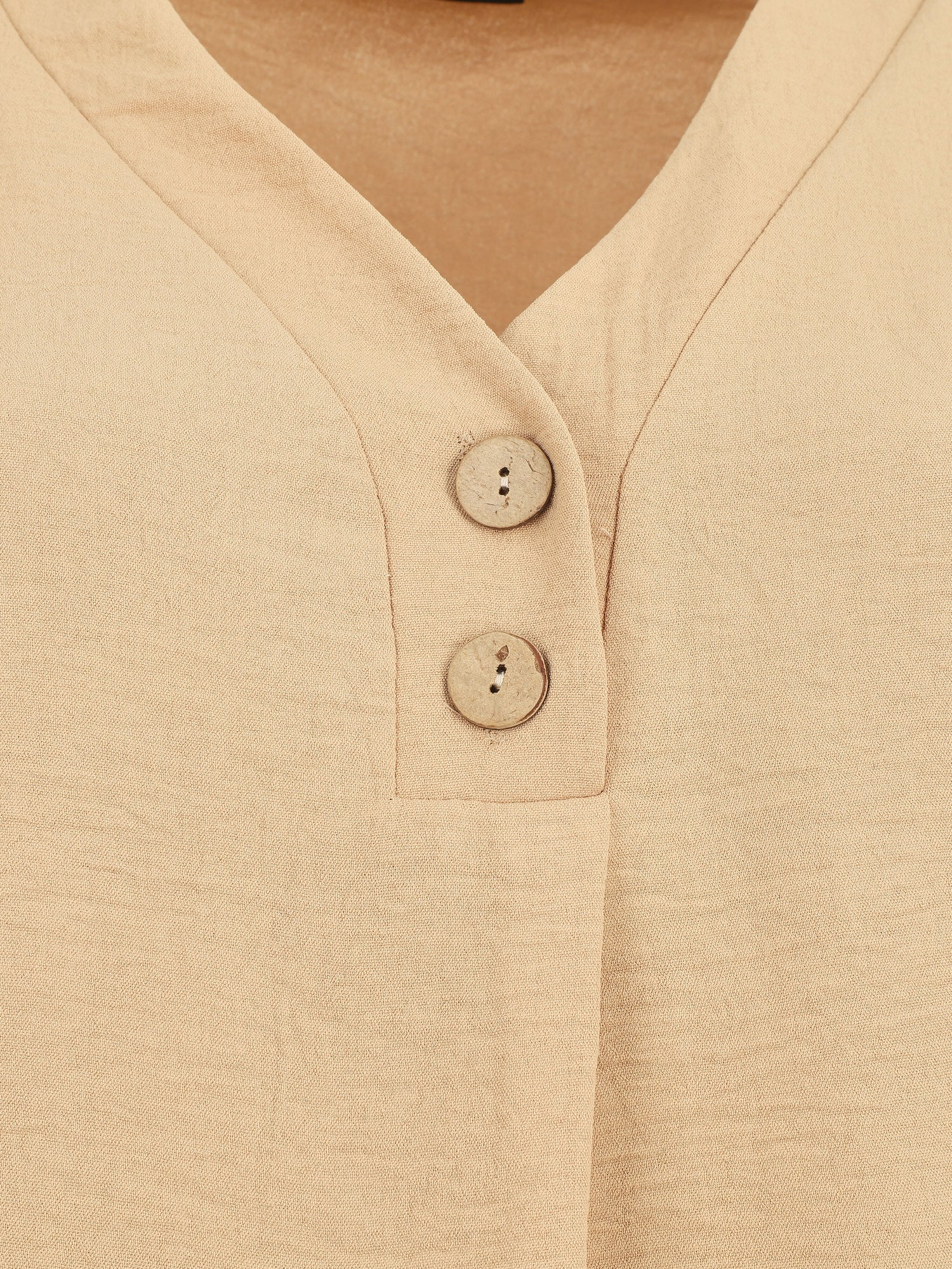Top fluide uni manches courtes - Beige - 3
