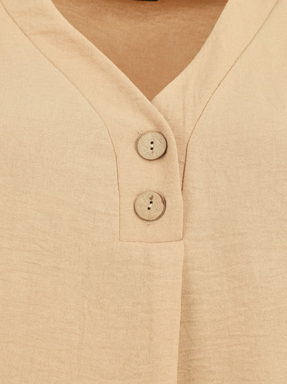 Top fluide uni manches courtes - Beige - 3