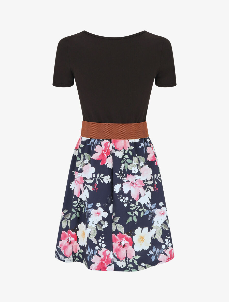 Robe mi-longue à imprimé fleuri - Marine - 2