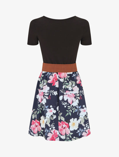 Robe mi-longue à imprimé fleuri - Marine - 2