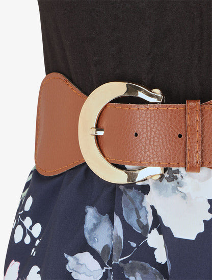 Robe mi-longue à imprimé fleuri - Marine - 3