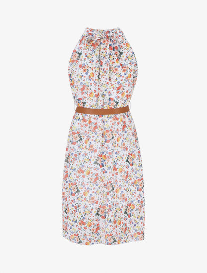 Robe sans manches évasée imprimé petites fleurs - Blanc - 2
