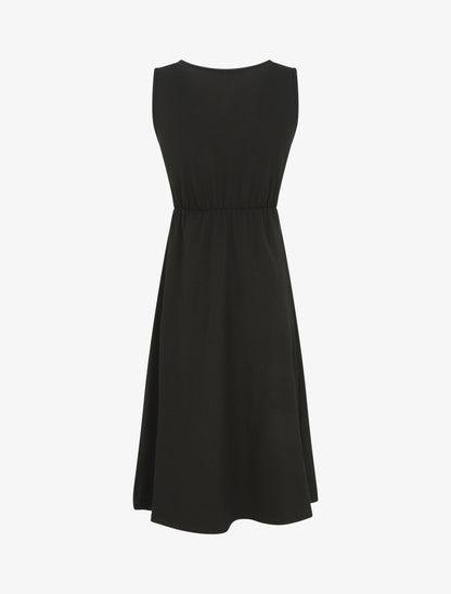Robe longue unie à col V - Noir - 2