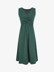 Robe longue unie à col V - Vert sapin - 1