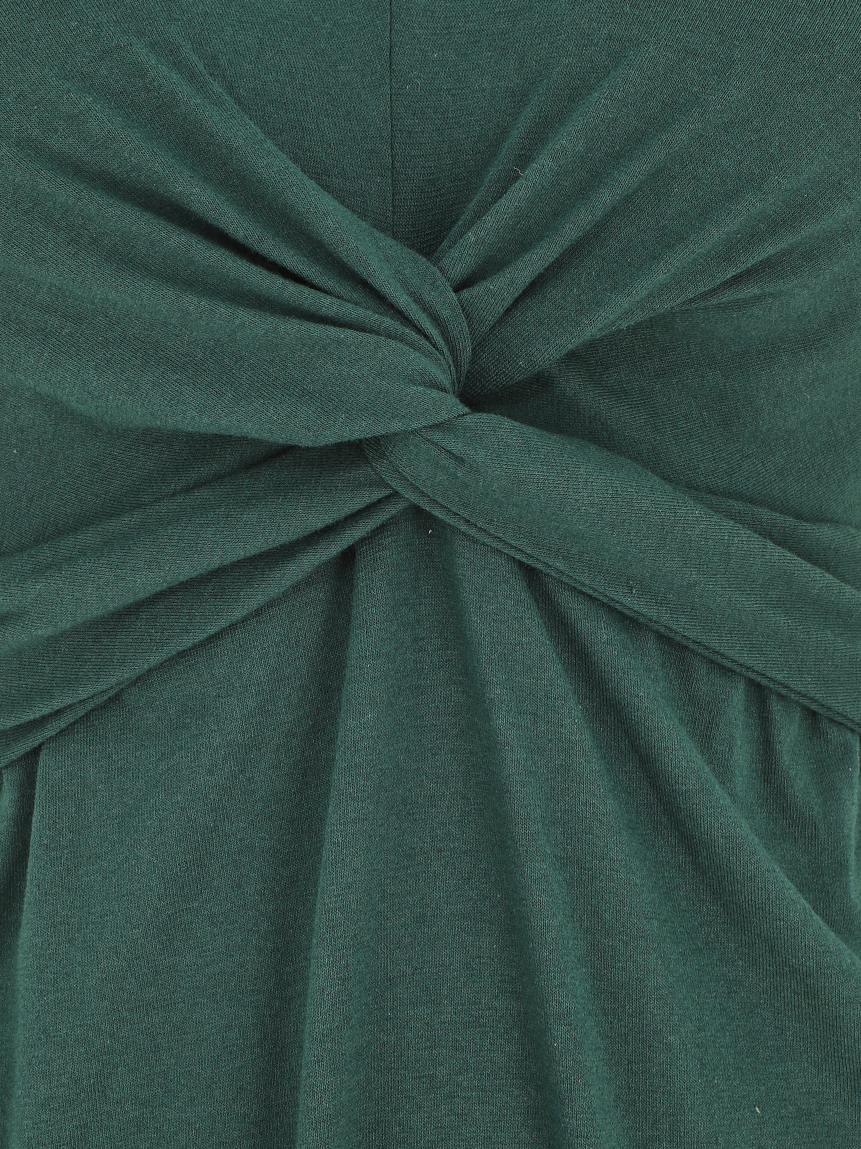 Robe longue unie à col V - Vert sapin - 3