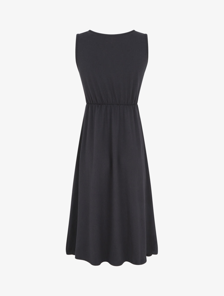 Robe longue unie à col V - Marine - 2