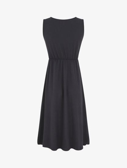 Robe longue unie à col V - Marine - 2