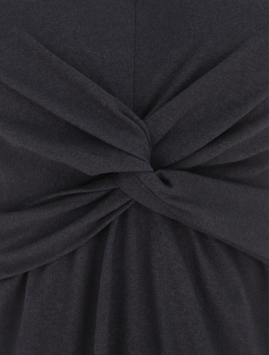 Robe longue unie à col V - Marine - 3