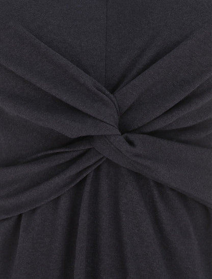 Robe longue unie à col V - Marine - 3