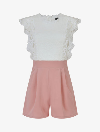 Combishort à buste en dentelle - Rose poudré - 1