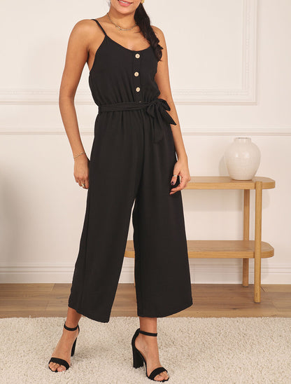 Combinaison unie fluide à taille élastiquée - Noir - 4