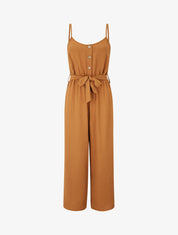 Combinaison unie fluide à taille élastiquée - Camel - 1