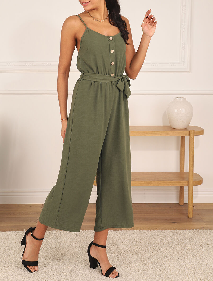 Combinaison unie fluide à taille élastiquée - Kaki - 4