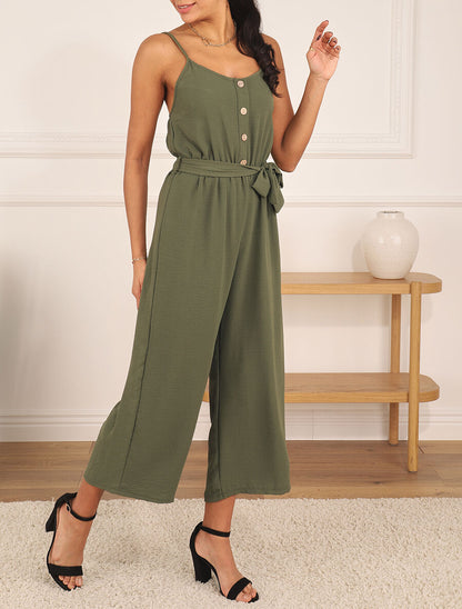 Combinaison unie fluide à taille élastiquée - Kaki - 4