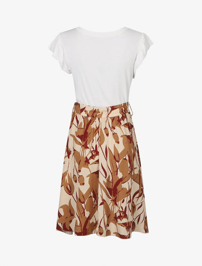 Robe évasée bi-matière imprimé graphique - Beige - 2