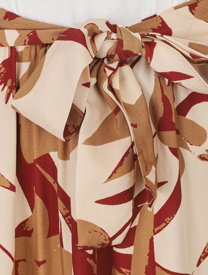 Robe évasée bi-matière imprimé graphique - Beige - 3