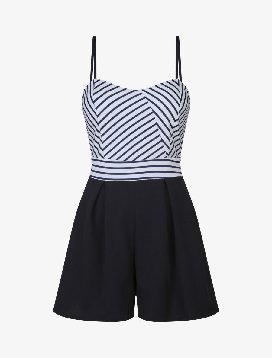 Combishort à buste rayé - Marine - 1