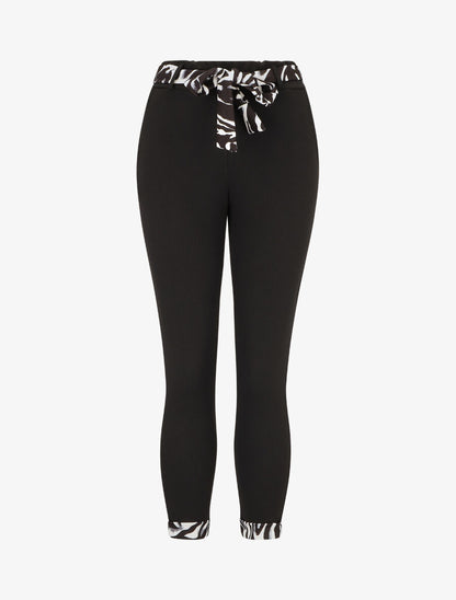 Pantalon slim taille haute à revers imprimé zèbre - Noir - 1